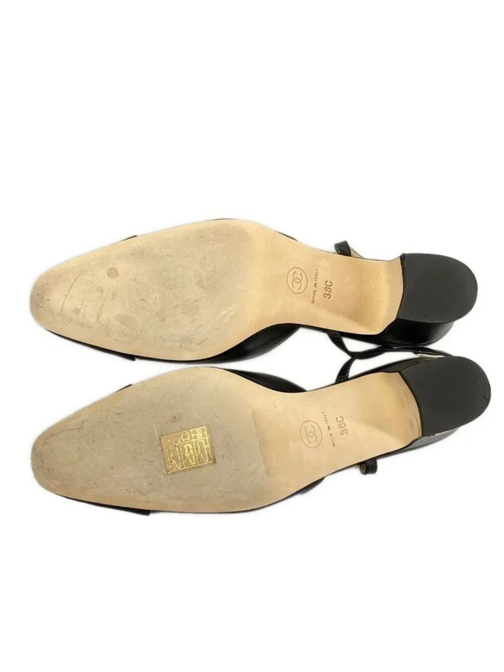 Chanel Sandals 38 C Sling Back Shoes Black CC Logo